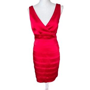 Calvin Klein Red Fitted Satin Stretch sheath Dress